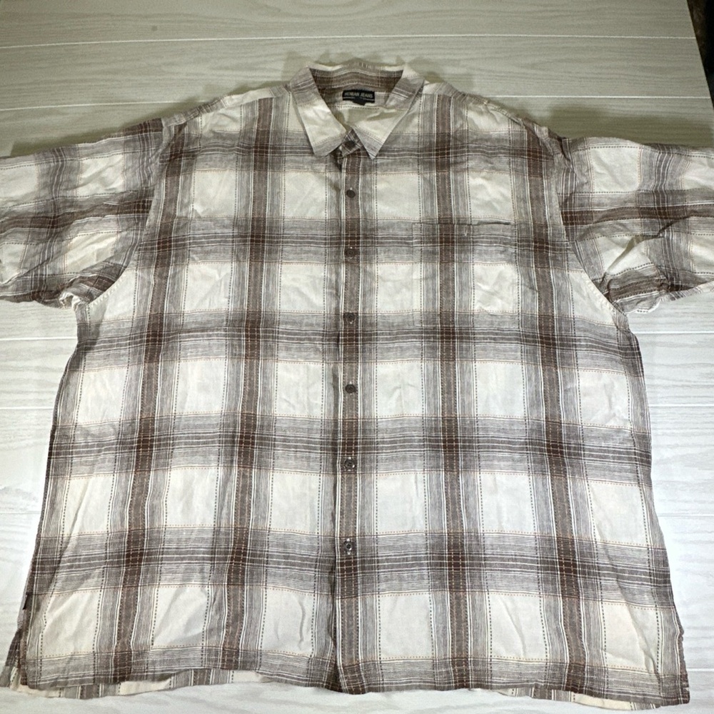 Koman Jeans Men’s short sleeve button-down 55% Linen 45% Cotton Size 4Xl